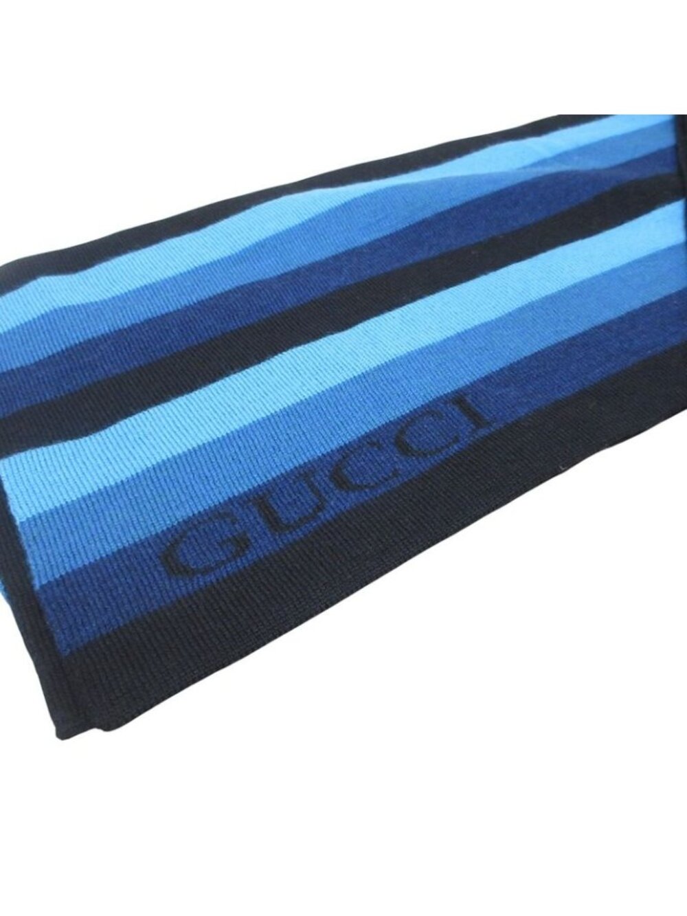 Gucci Stripe Wool Muffler Reversible Black Blue Scarf - Picture 3 of 7